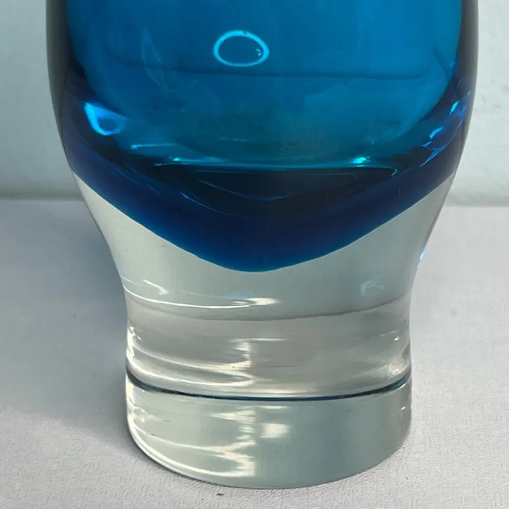 Vintage Capri Blue Case Glass Vase Czech Bohemian Sommerso Hand Blown Art